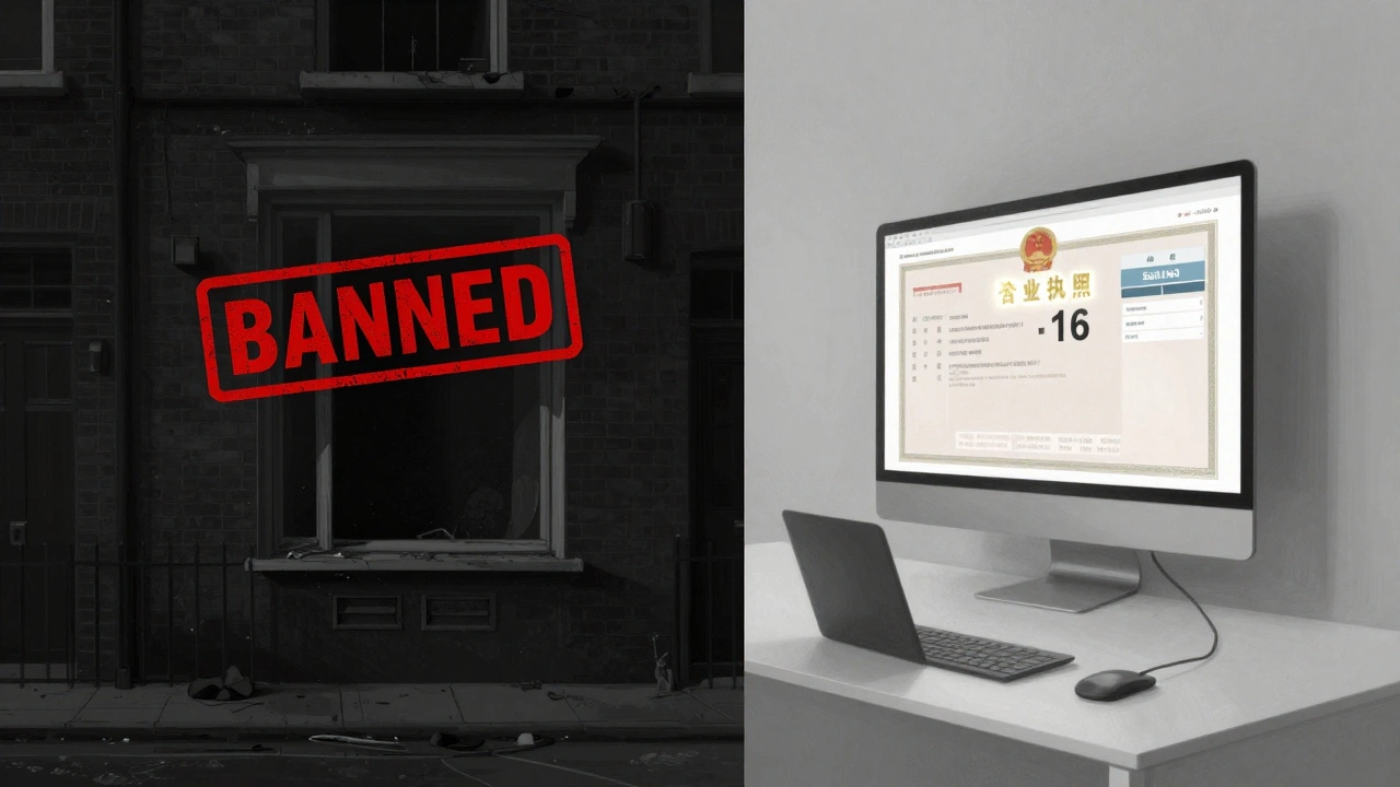 Split image: abandoned flat with &#039;BANNED&#039; stamp versus a licensed, thriving Airbnb property in Southwark.