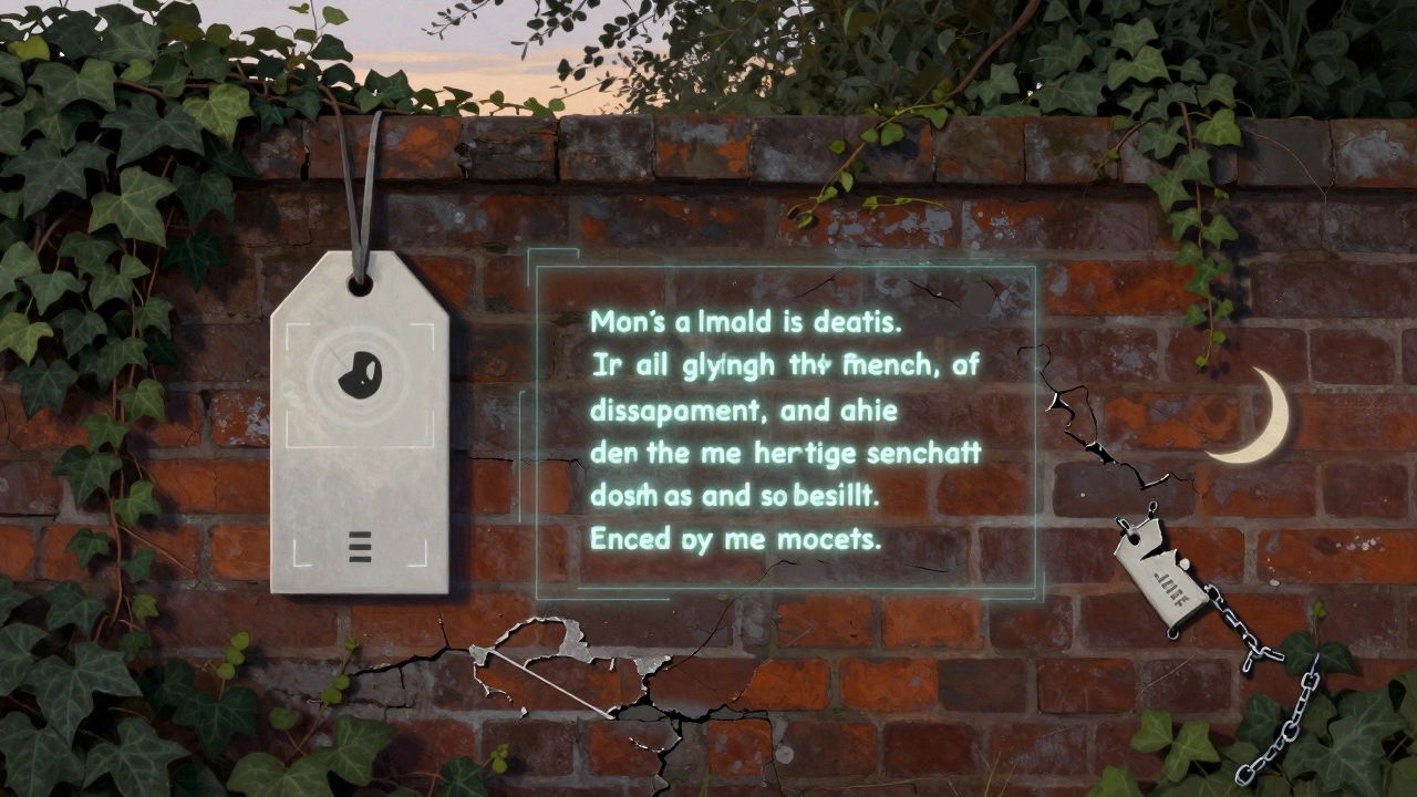 A simple graffiti tag that reveals a hidden story through augmented reality at dawn.