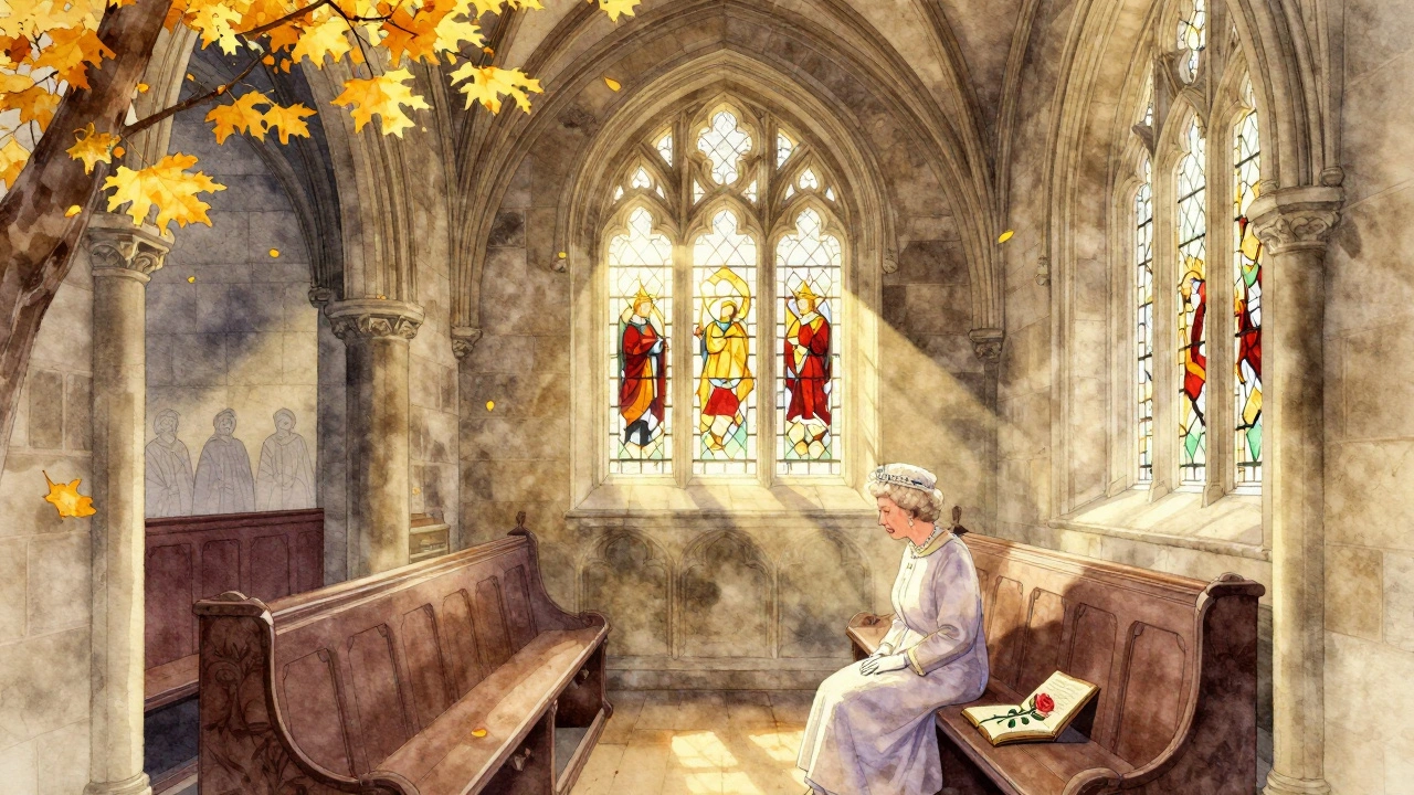 St. George’s Chapel in autumn with sunlight and an empty royal pew