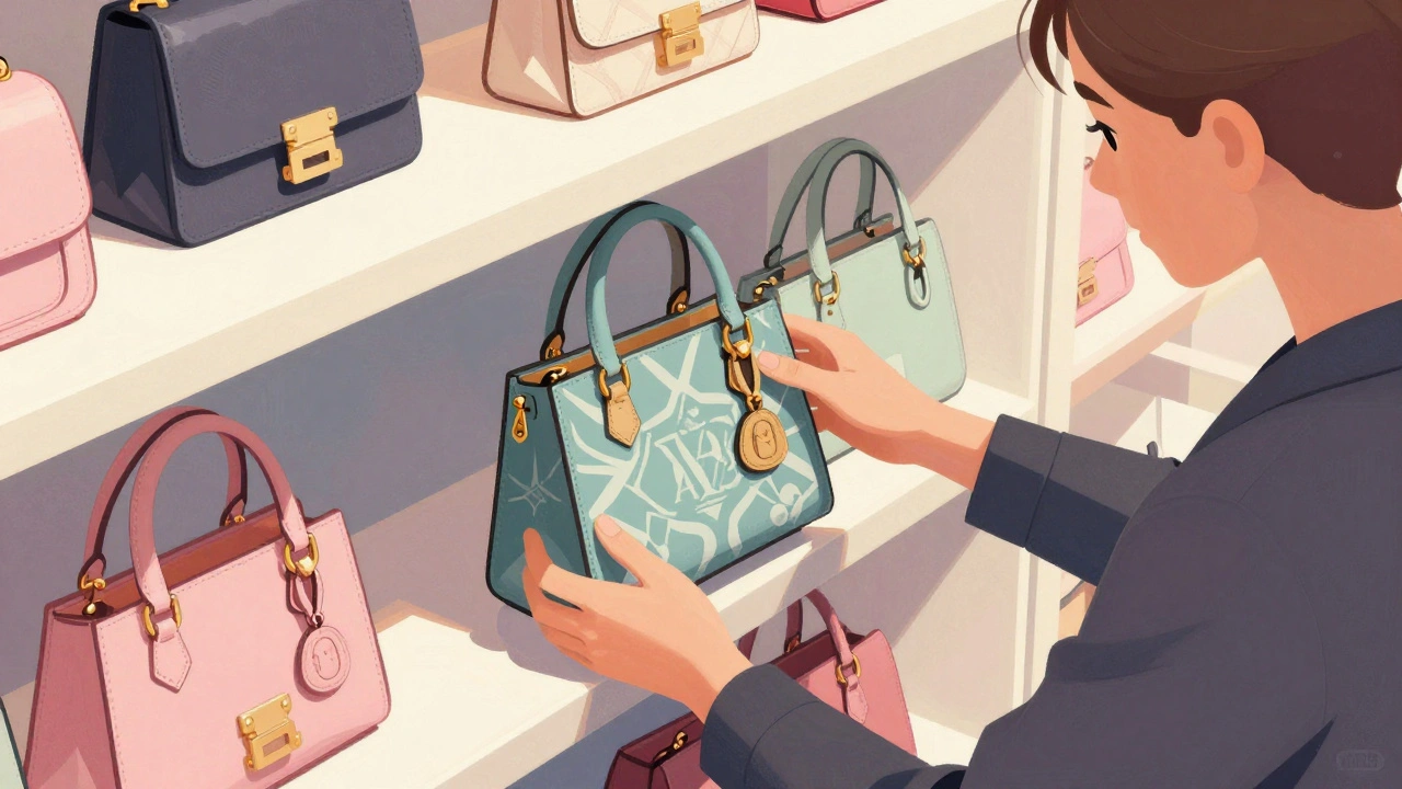 Stylist choosing designer handbag at Selfridges department store