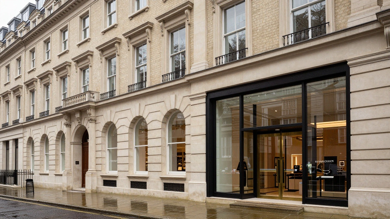 Historic building facade blending Georgian and modern glass styles.