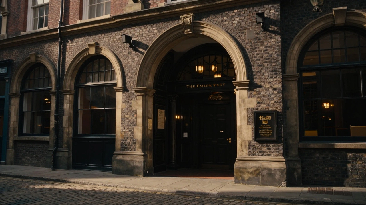 Historic pub archway entrance known as the Diagon Alley filming location.