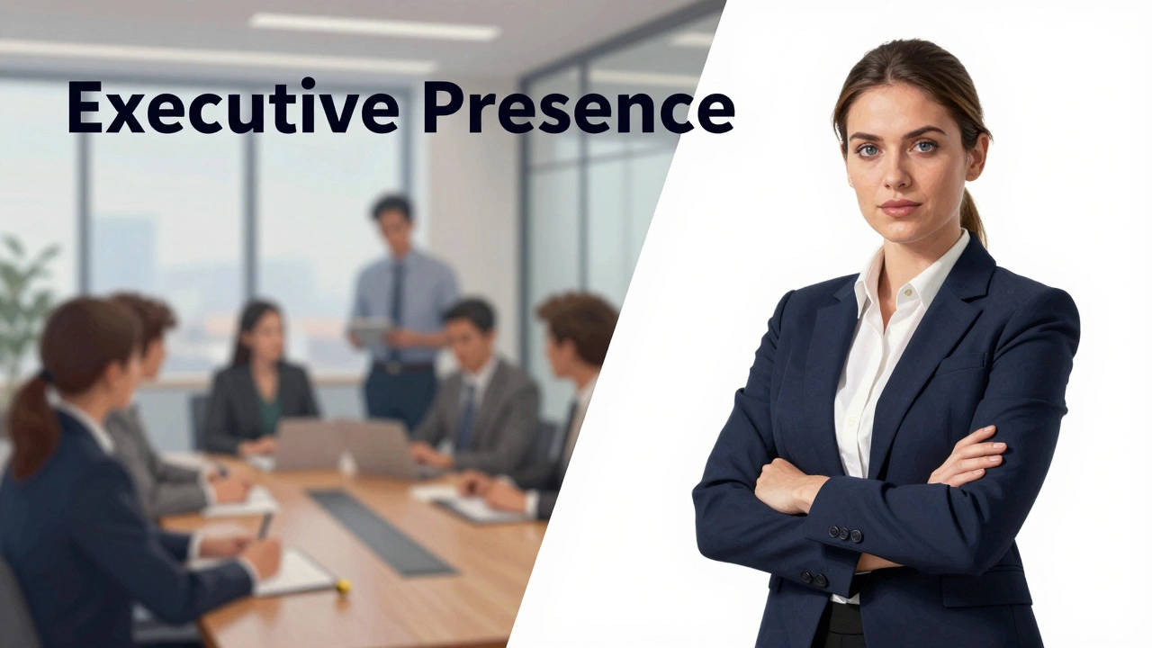 A confident leader commanding a corporate boardroom meeting, symbolizing executive presence.