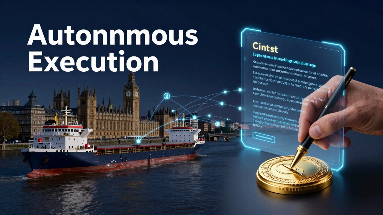Digital smart contract linking a cargo ship in the Thames to automated payment