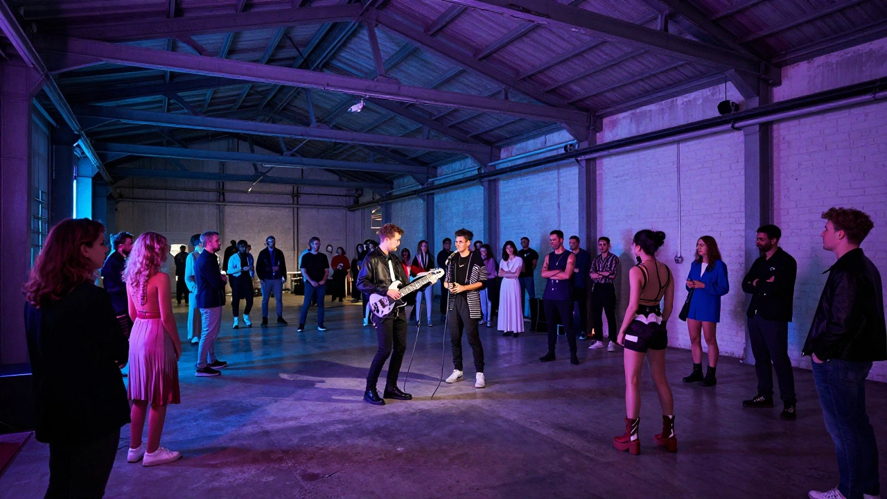 Electronic music performance in an industrial warehouse space in Hackney